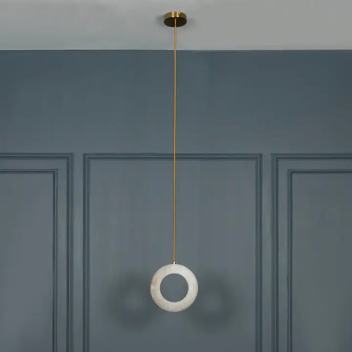 Brushed Brass Handmade Étoile Marble Halo Pendant