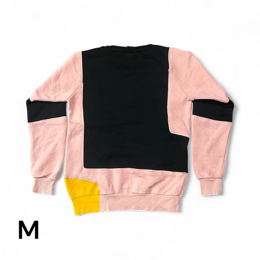 Reworked Stussy Patchwork Hoodie – Pink, Black & Yellow Design with White Embroidered Stussy Logo Size M
